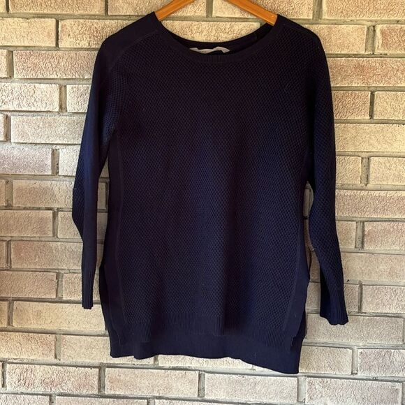 Athleta Honeycomb Merino Wool Blend Tunic Pullover Navy Sweater Size Small - Picture 2 of 5